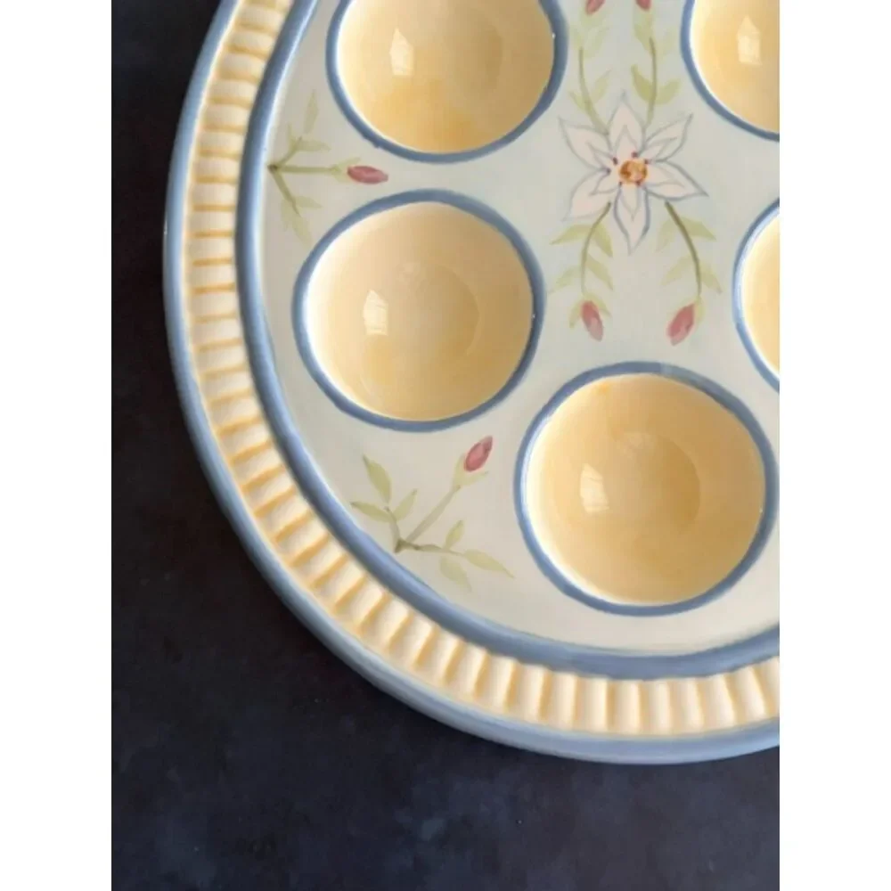 Capriware Hand Painted 6 Egg Deviled Egg Platter Floral Ceramic Tray 9.5